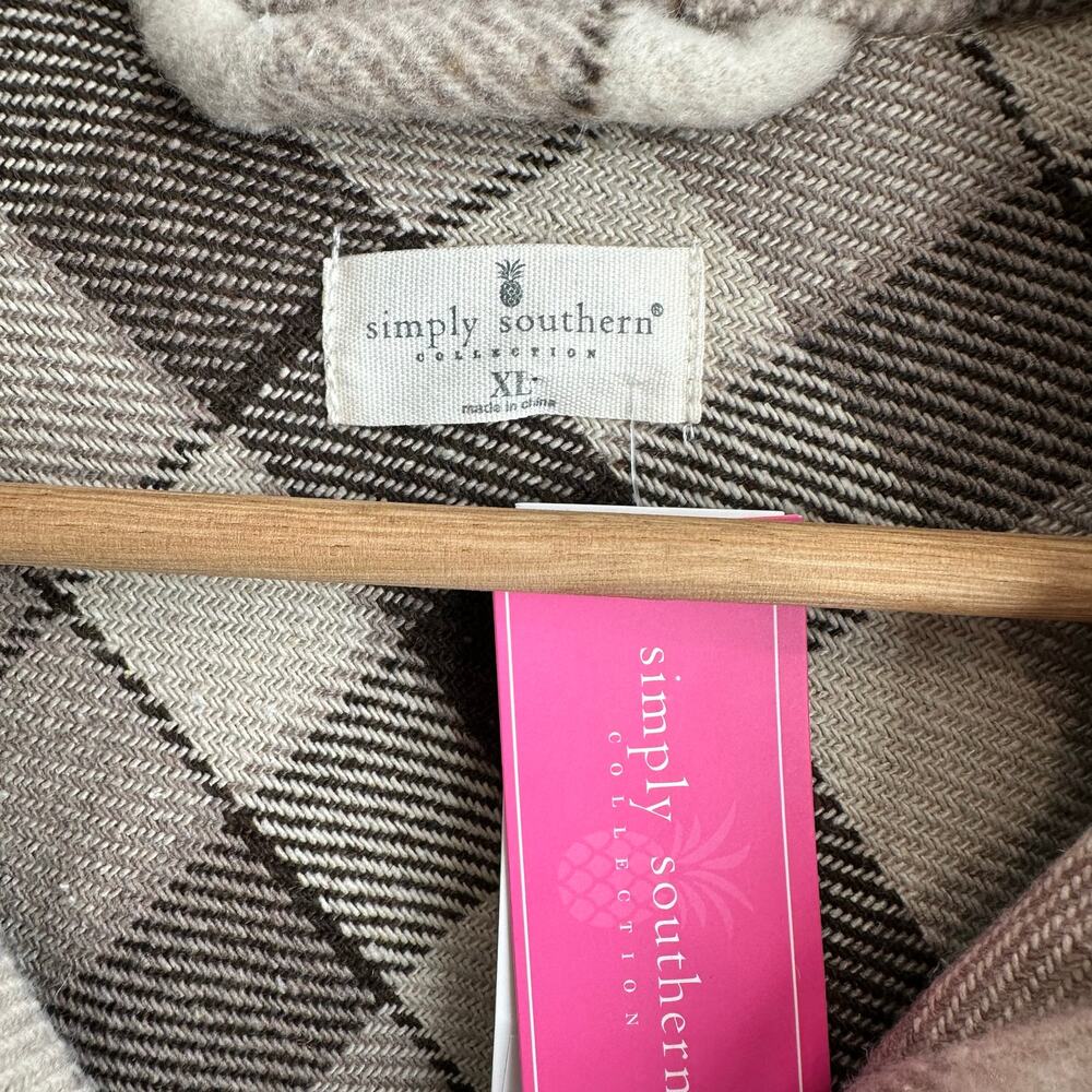 Simply Southern Shacket Patch Plaid Jacket XL - Picture 2 of 8